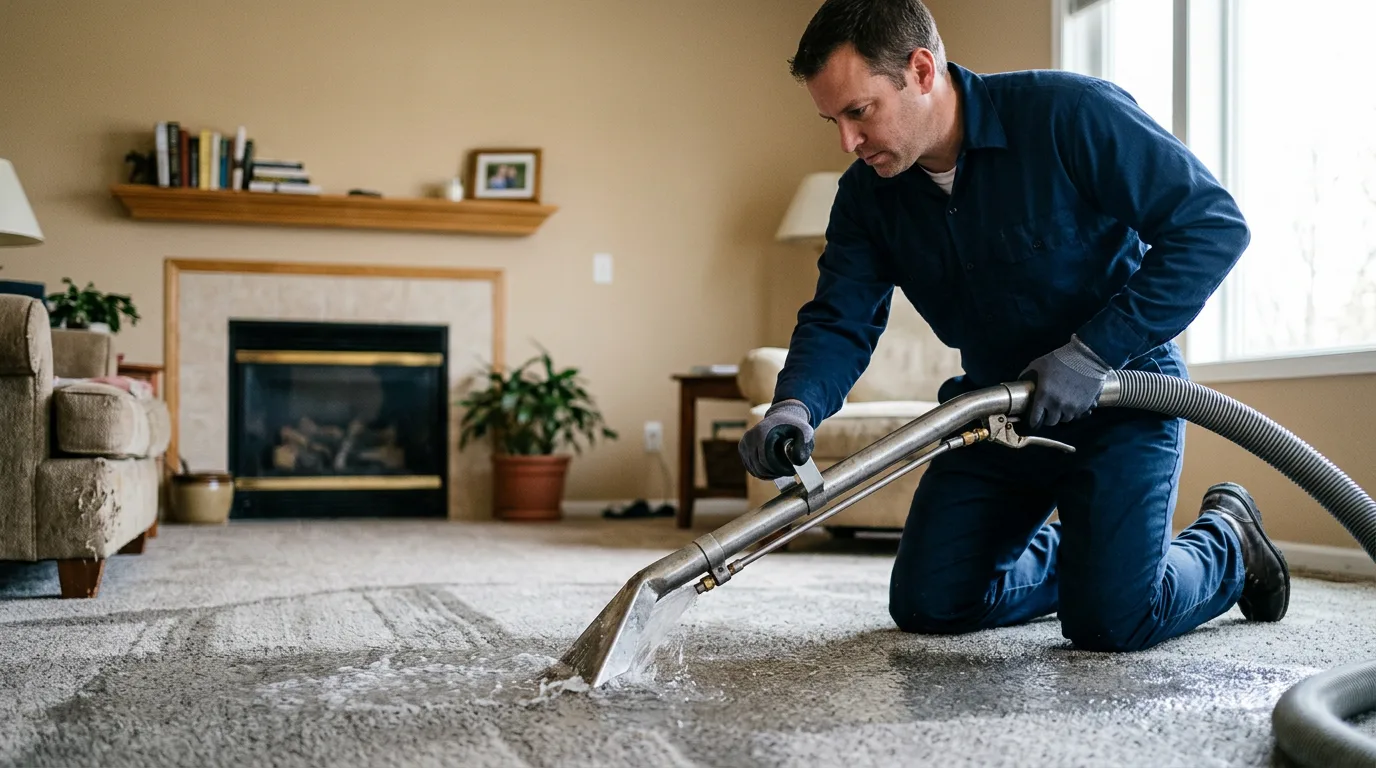 Water damage restoration technician working near Kingsley, IA